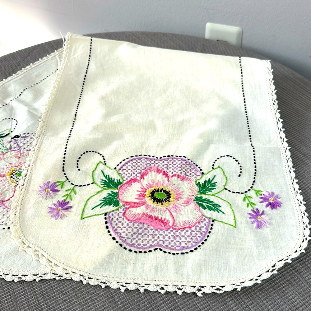 Vintage embroidery table runners hand crafted